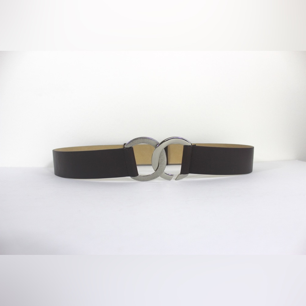 Adjustable Ellen Tracy Italian Leather Belt with Silver Buckle up to 37”